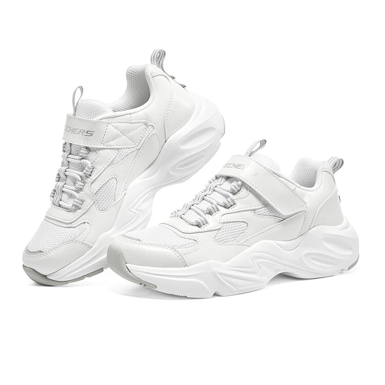 Skechers Abrasion Resistant Breathable Low Top Kids Lifestyle Shoes White Gray