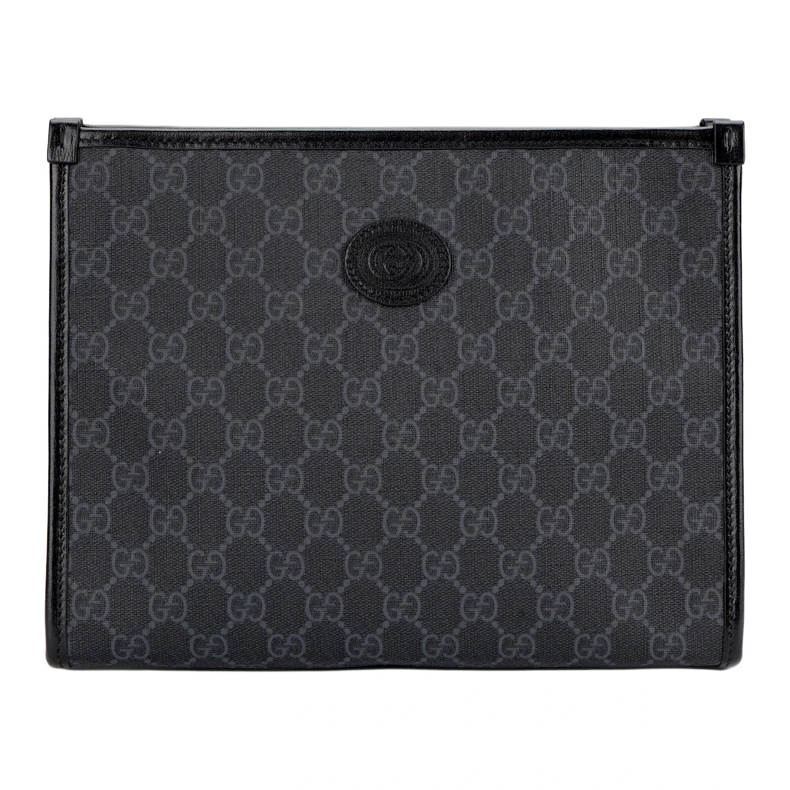 GUCCI Canvas With Leather Makeup Bags Clutches Toiletry Bags Men's Black Gray Color
