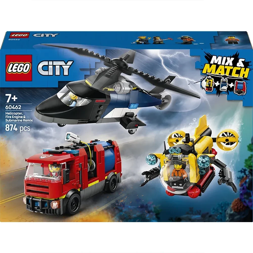 LEGO 60462 City Kombinationsset mit Hubschrauber Löschauto und U-Boot