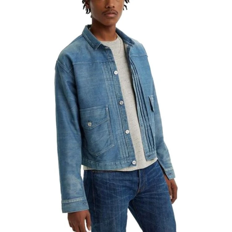 Levis Denim Jackets Men's Blue Lapel Moderate Straight Fit