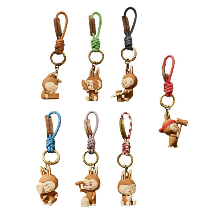 POP MART Labubu Wood Workshop Collection Keychain Mystery Boxes Single Mystery Box/Full Box 6 Pcs