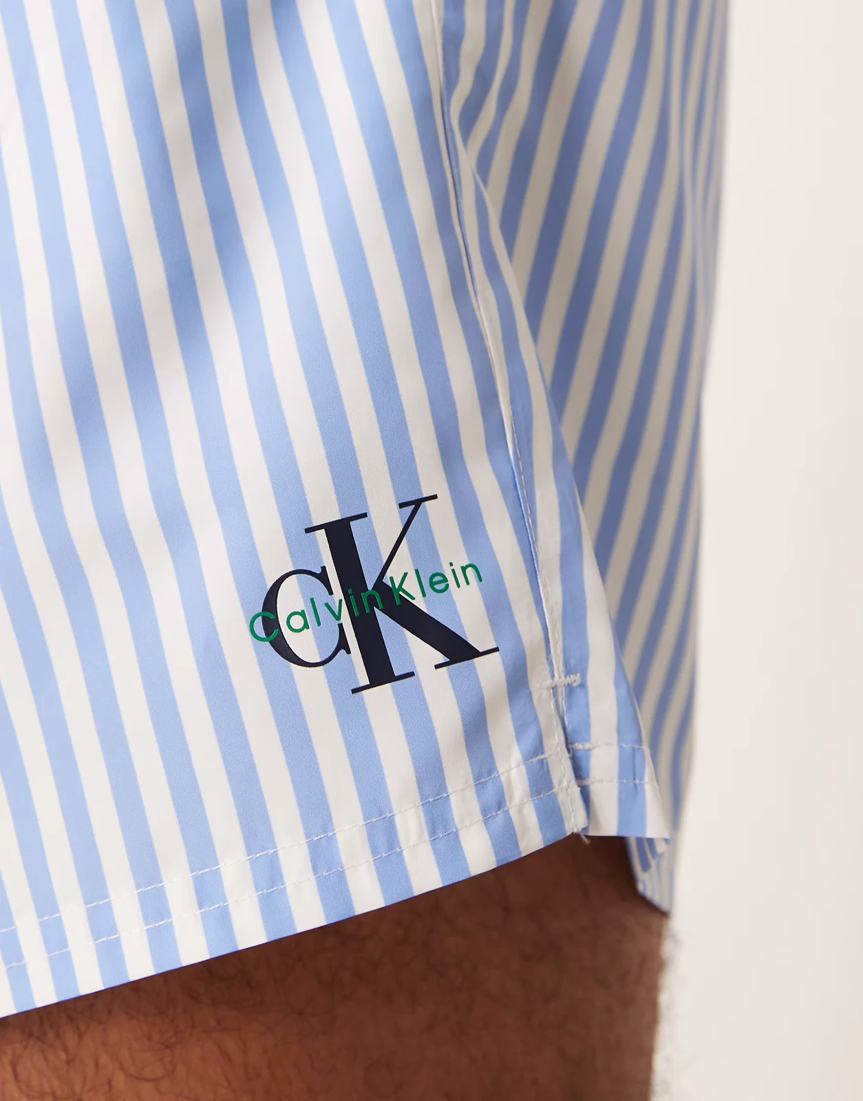 Calvin Klein drawstring waist swim shorts in blue stripe