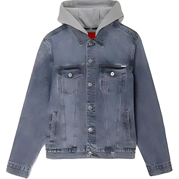 GUESS Denim Jackets Unisex Light Blue Hooded Moderate Straight Fit