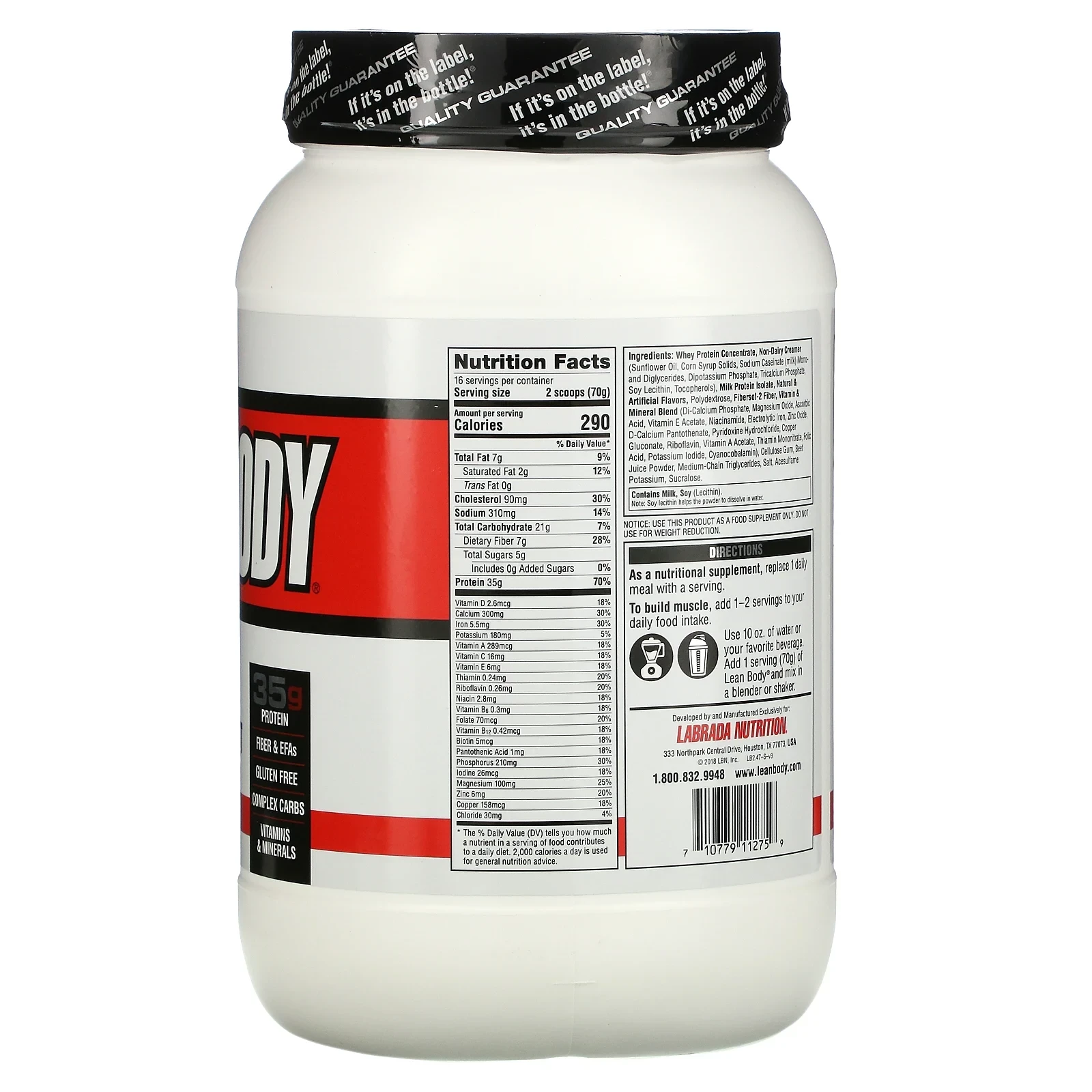Lean Body, Protein Shake Drink Mix, Chocolate, 2.47 lb (1,120 g)