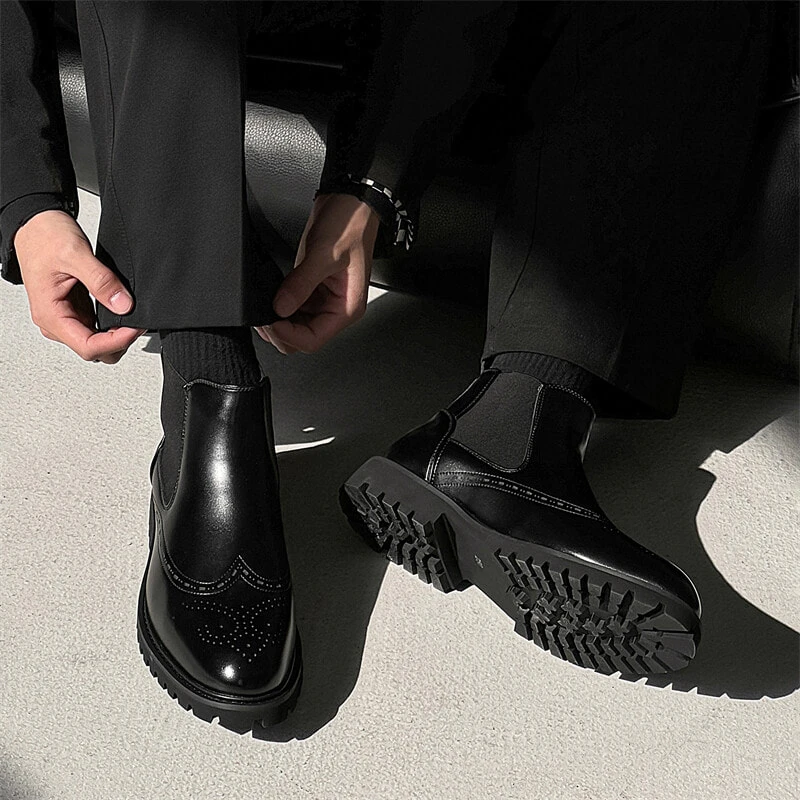 WEISHIBANGWEI Short Chelsea Boots Men's Black