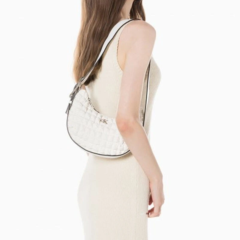 CALVIN KLEIN PU Crescent Bag, Handbag, Shoulder Bag Women's Ivory White