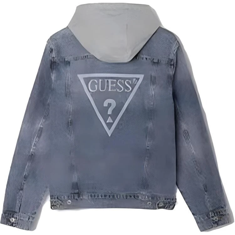 GUESS Denim Jackets Unisex Light Blue Hooded Moderate Straight Fit