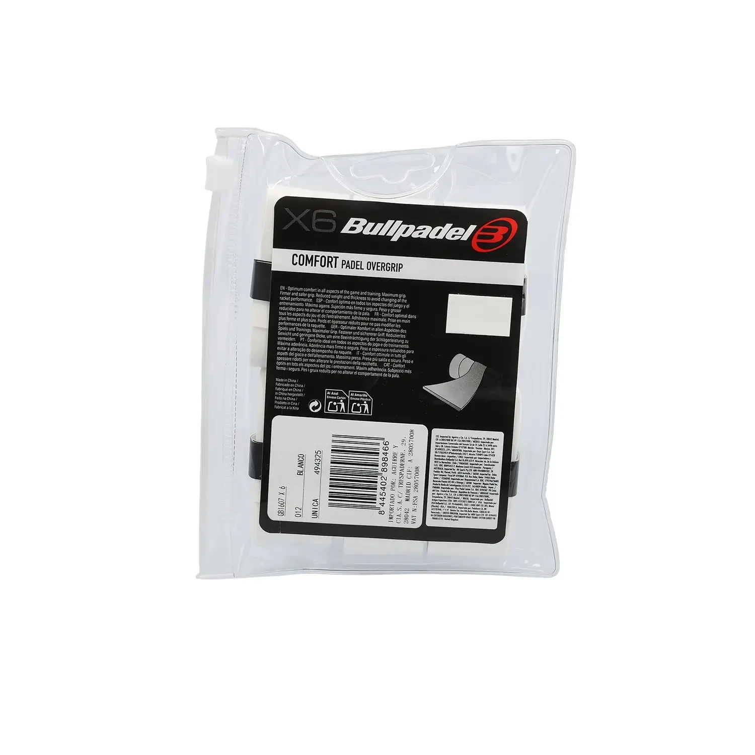 6 PCS BLISTER OVERGRIPS BULLPADEL COMFORT WHITE