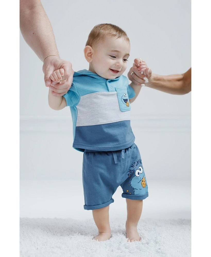 Sesame Street baby Boys Cookie Monster Pullover Hoodie and French Terry Shorts