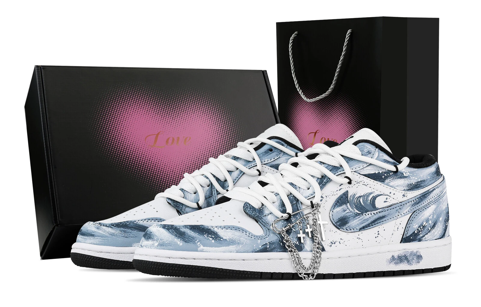 Jordan Air Jordan 1 Wave Soaring, Heart Box Low top Vintage Basketball Shoes Unisex White Blue