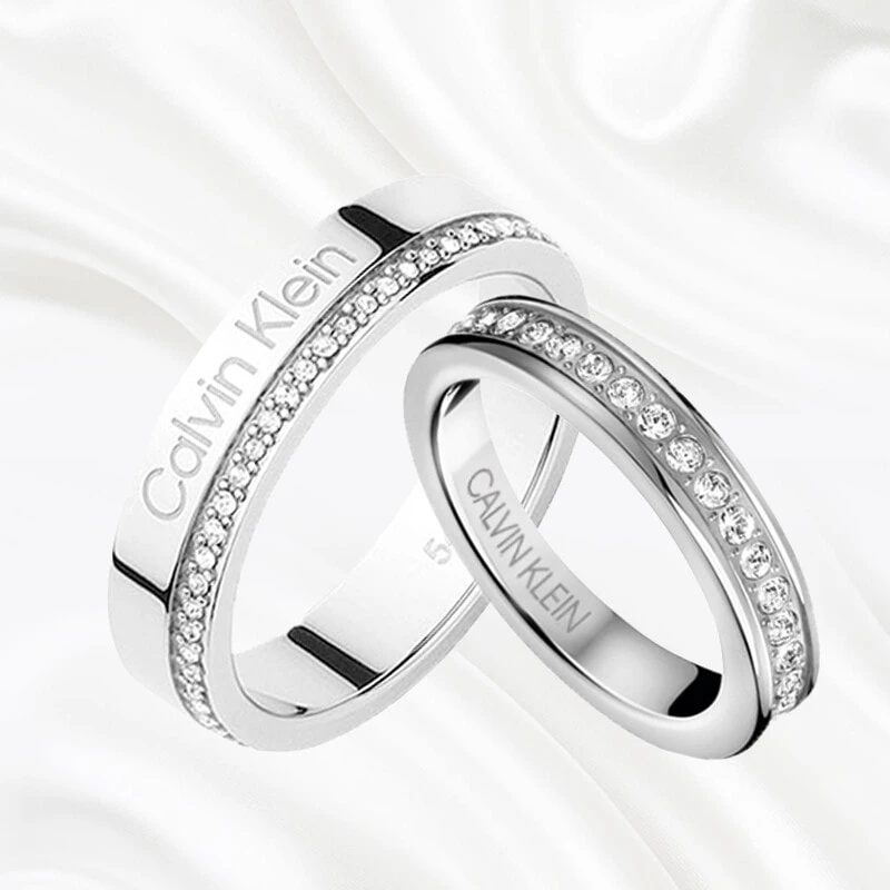 CALVIN KLEIN Stainless Steel Inlaid Artificial Crystal Rings Unisex Silver