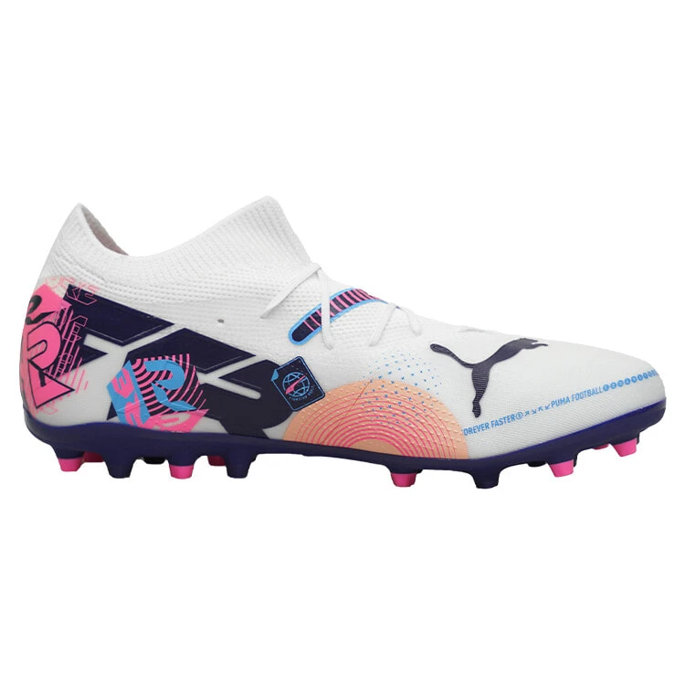 PUMA FUTURE 7 MATCH MG Multi Ground Artificial Turf Coverage Support Soccer Shoes Unisex White Blue Pink