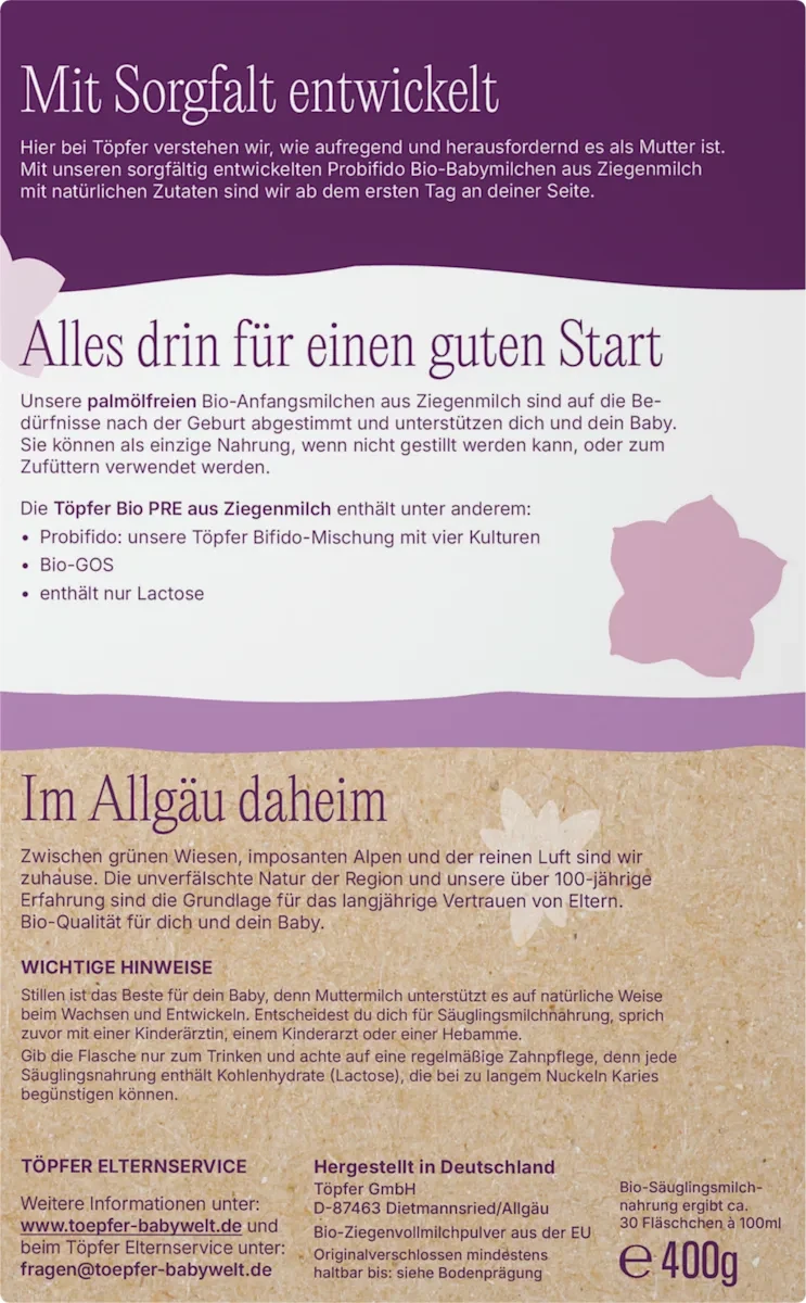Anfangsmilch Pre aus Ziegenmilch von Geburt an, 400 g