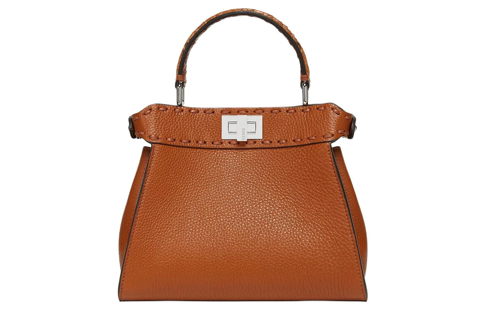 FENDI Peekaboo Calfskin Shoulder Bag Crossbody Bag Handbag Mini Women's Brown