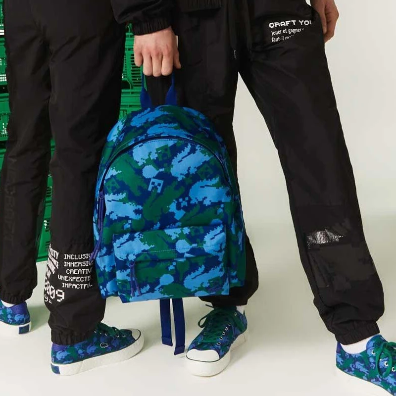LACOSTE Minecraft Collaboration Polyester Backpack Regular Unisex Blue & Green