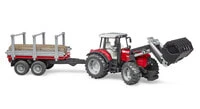 Bruder Massey Ferguson + Frontloader and timber trailer - Black - Red - Silver - Tractor model - Plastic - 3 yr(s) - Boy - 1:16