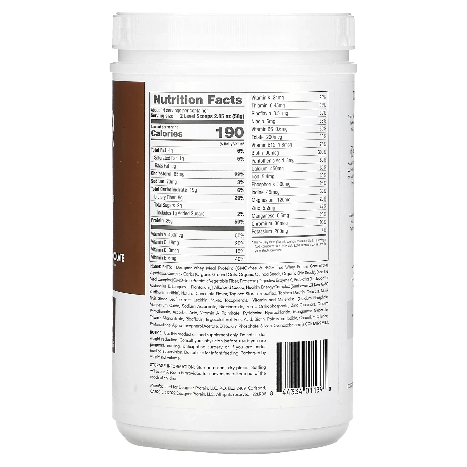 Designer Whey, Meal Replacement Protein Powder, Vanilla Bean, 1.72 lb (783 g)