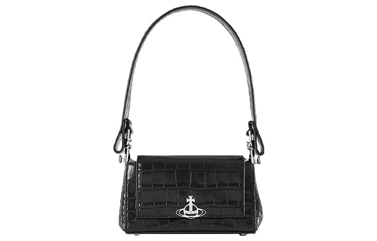 Vivienne Westwood HAZEL Calfskin Shoulder Bag, Baguette Bag, One Shoulder Handbag Small Size Women's Black
