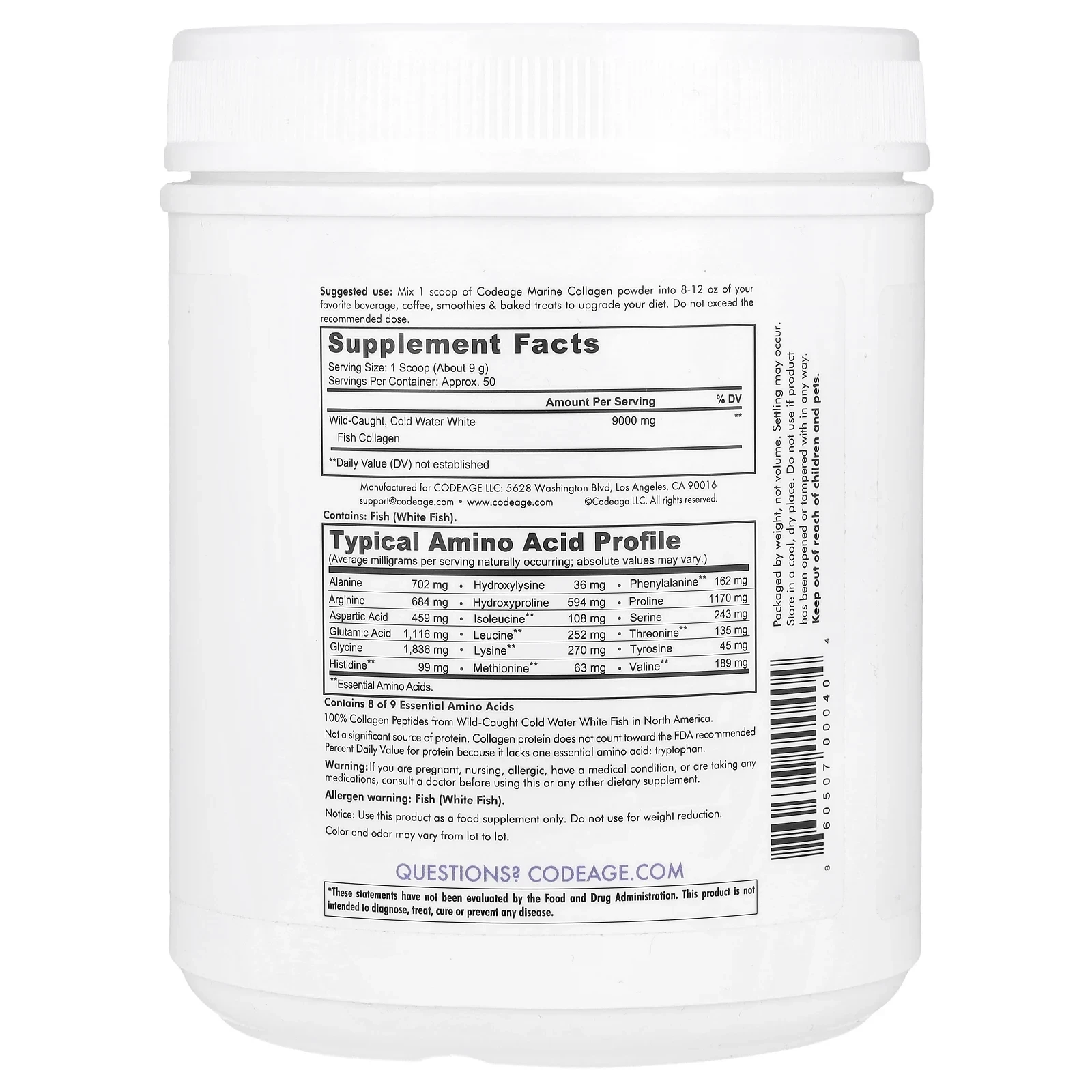 Wild-Caught Marine Collagen Peptides Powder, Unflavored, 15.87 oz (450 g)