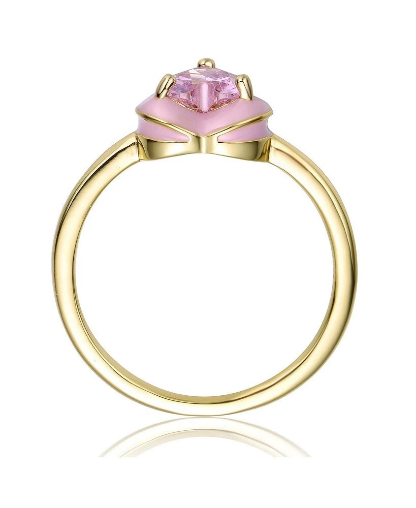 GiGiGirl teens 14k Gold Plated with Pink Cubic Zirconia & Enamel Halo Heart Stacking Ring