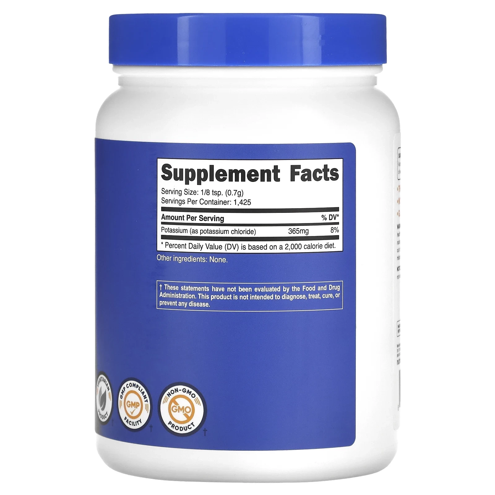 Potassium Chloride, Unflavored, 365 mg, 2.2 lbs (1 kg)