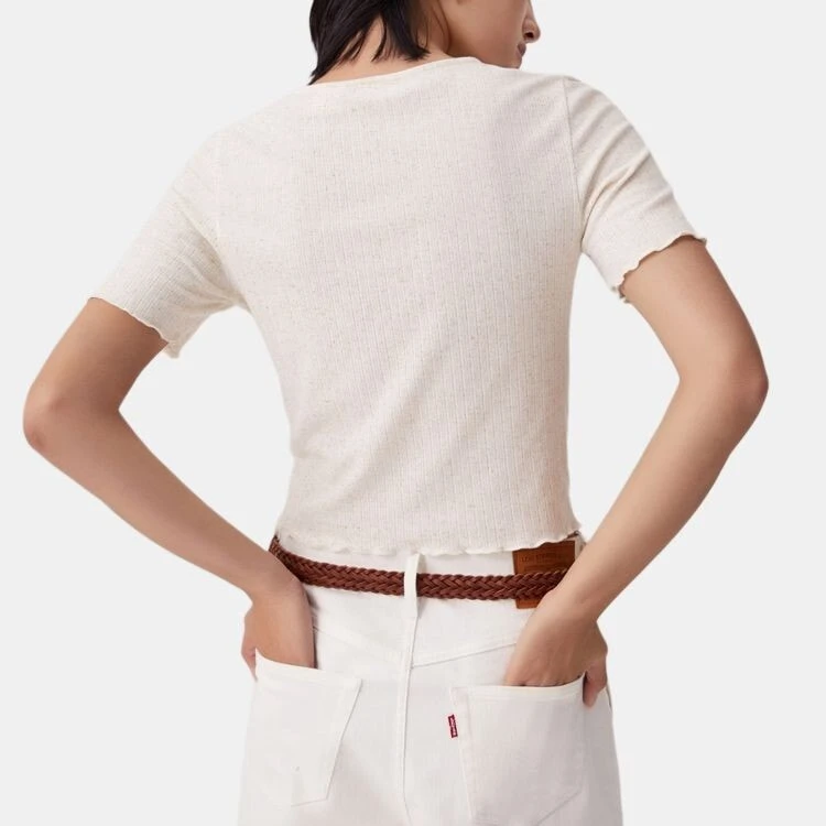 Levis T Shirts Women's Beige V neck Moderate