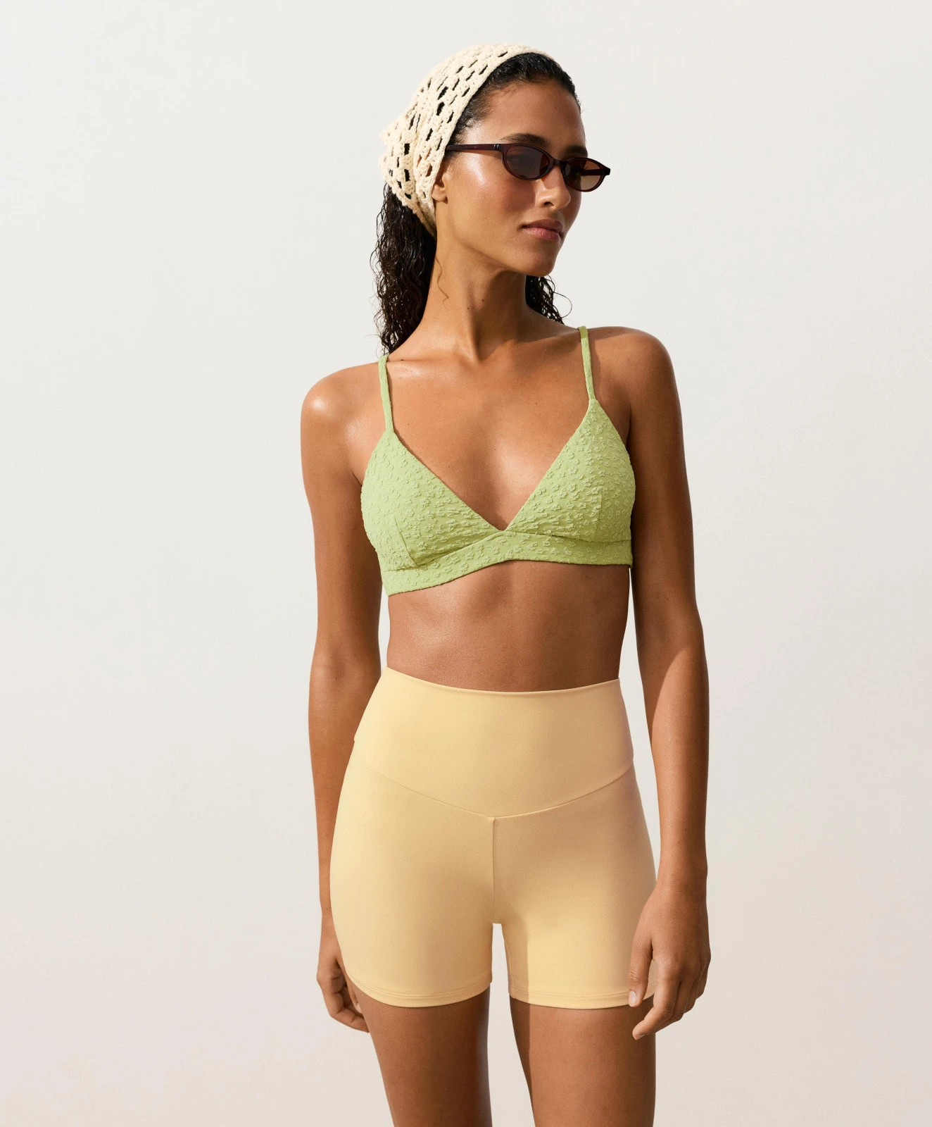 Floral jacquard triangle bikini top