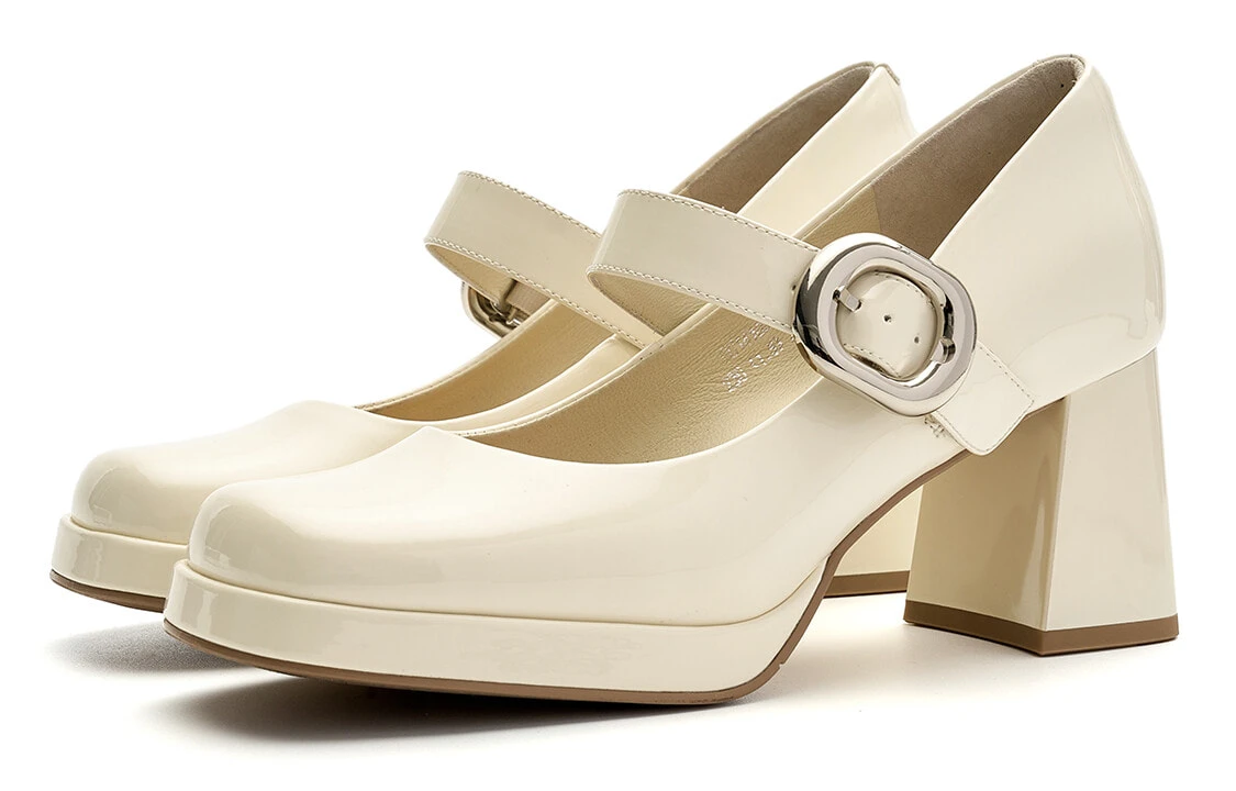 EBLAN Chunky Heel Mary Jane Shoes 7cm Women's Ecru