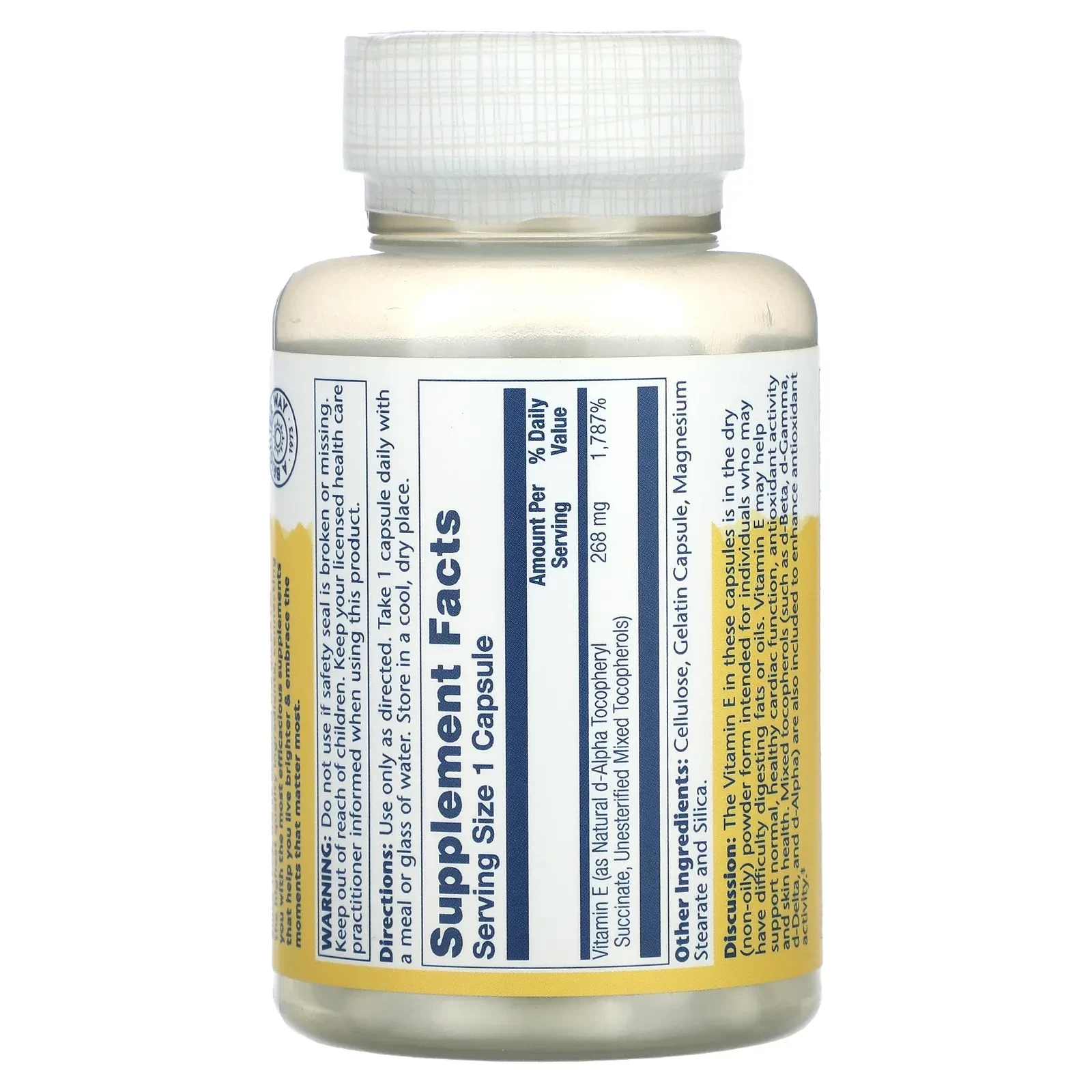Vitamin E, Dry Form, 268 mg, 50 Capsules