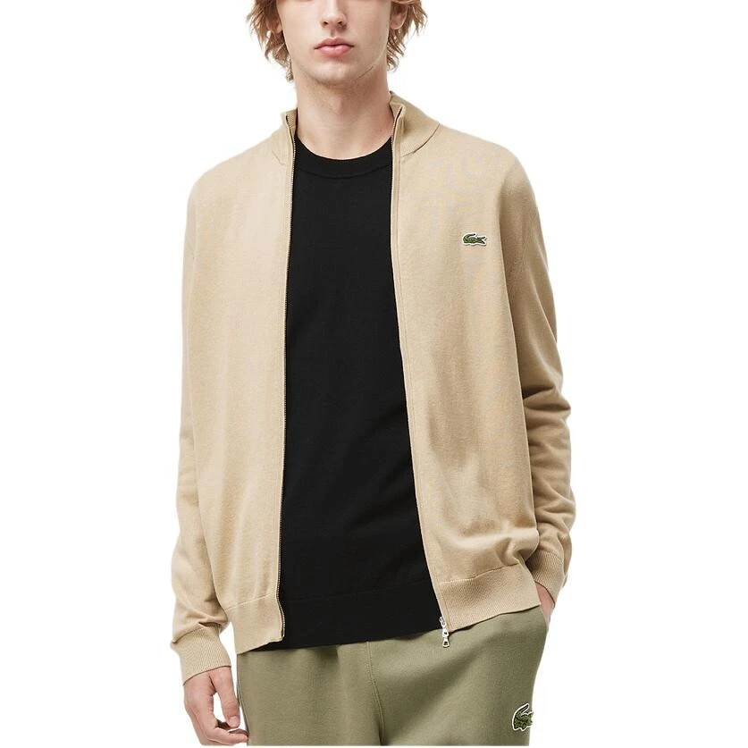 Lacoste logo-patch zip-up cardigan