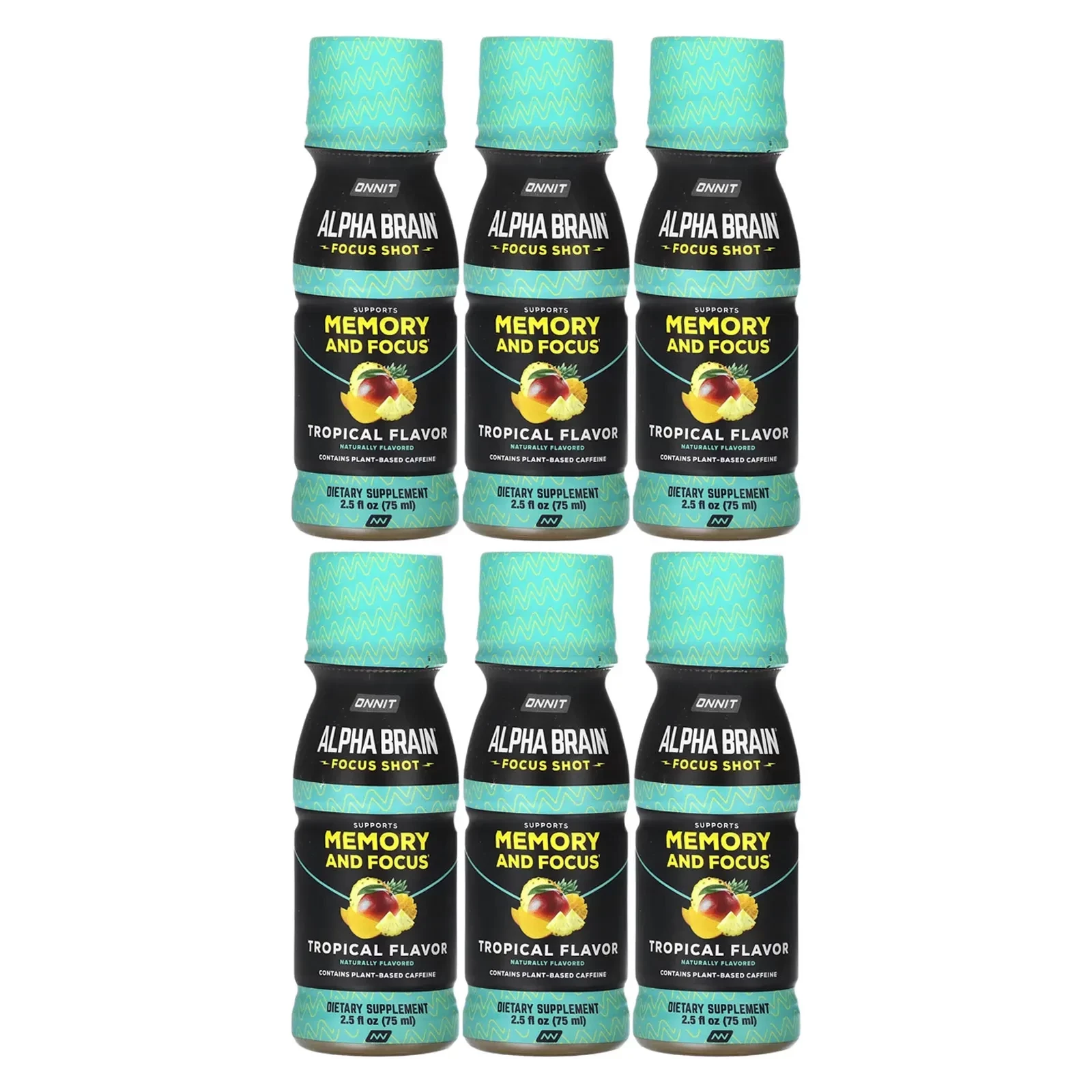 Alpha Brain Focus Shot, Peach, 6 Bottles, 2.5 fl oz (75 ml) Each