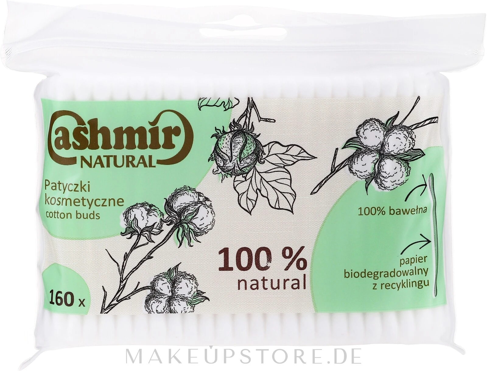 Wattestäbchen 160 St. - Cashmir Natural Cotton Buds