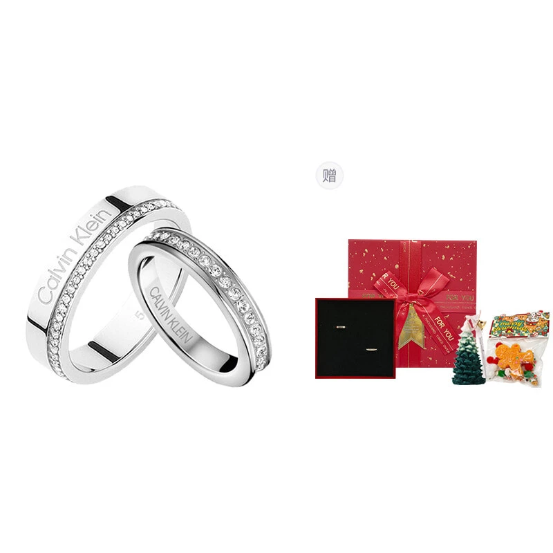 CALVIN KLEIN Stainless Steel Inlaid Artificial Crystal Rings Unisex Silver