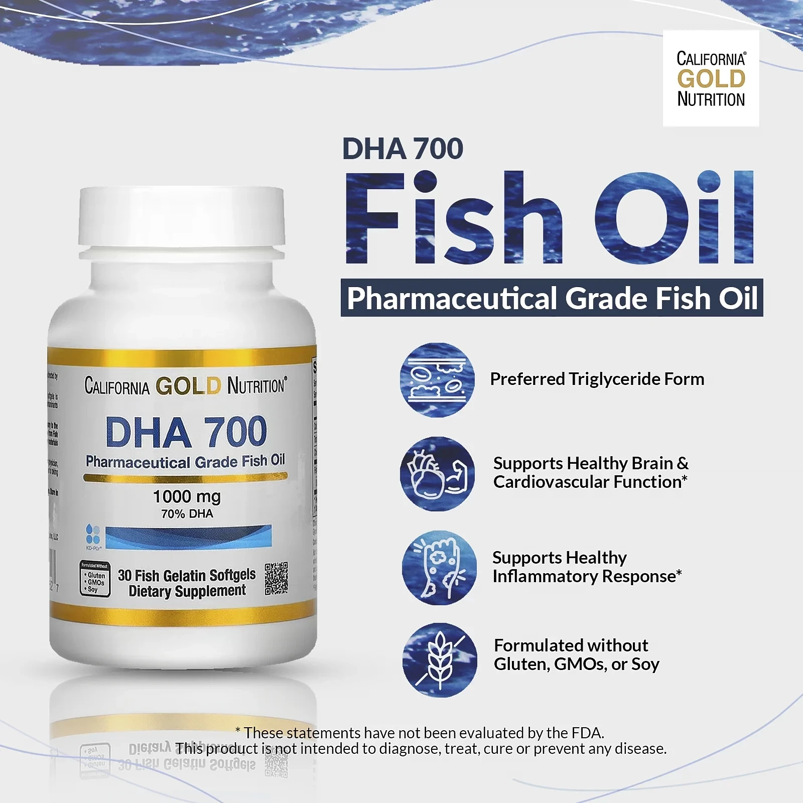 DHA 700 Fish Oil, Ultra-Concentrated, 1,000 mg, 30 Fish Gelatin Softgels