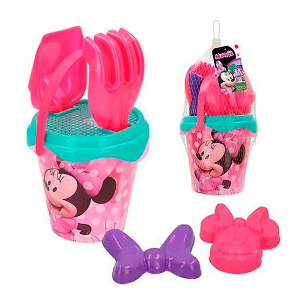 COLORBABY Minnie Spielwürfel mit Sieb Rechen Schaufel und 2 Förmchen 14 cm