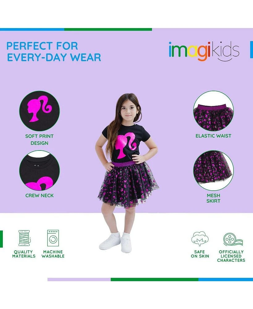 Barbie metallic Print T-Shirt and Tulle Mesh Skirt