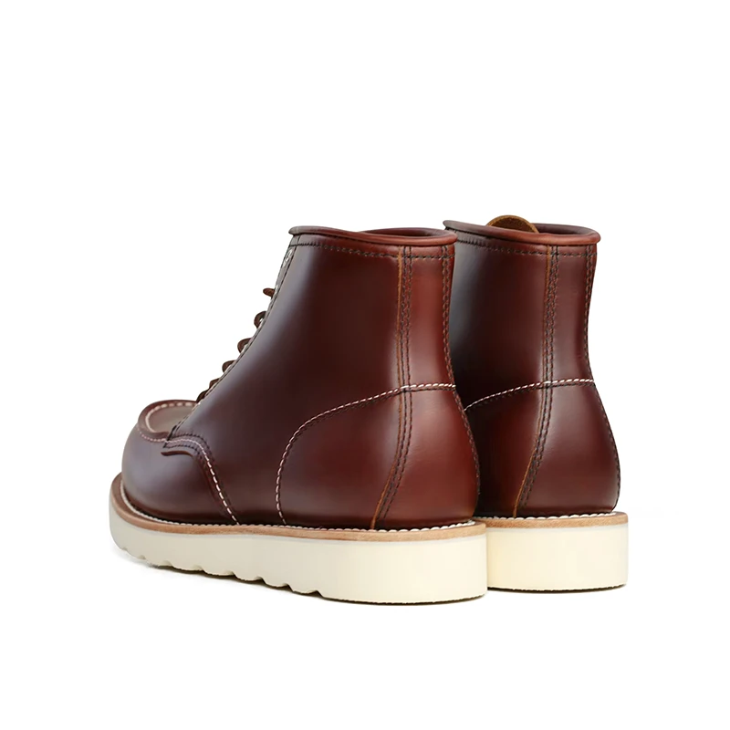 ROCKEY BAND Top Grain Cow Leather Vintage Combat Boots Shoes Men's Burgundy Upgraded Premium Edition
