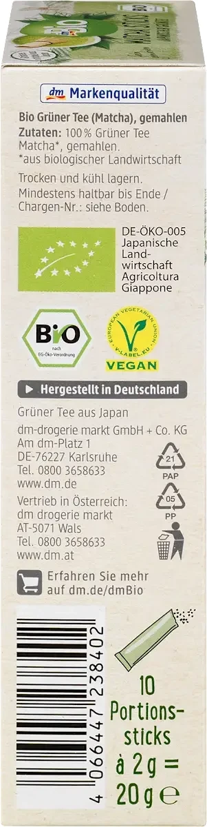 Grüner Tee Matcha Sticks (10 Sticks), 20 g