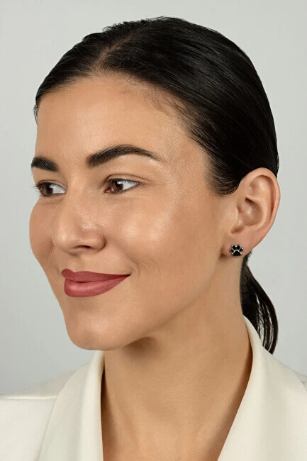 Cute silver earrings Black paw EA1213WBC
