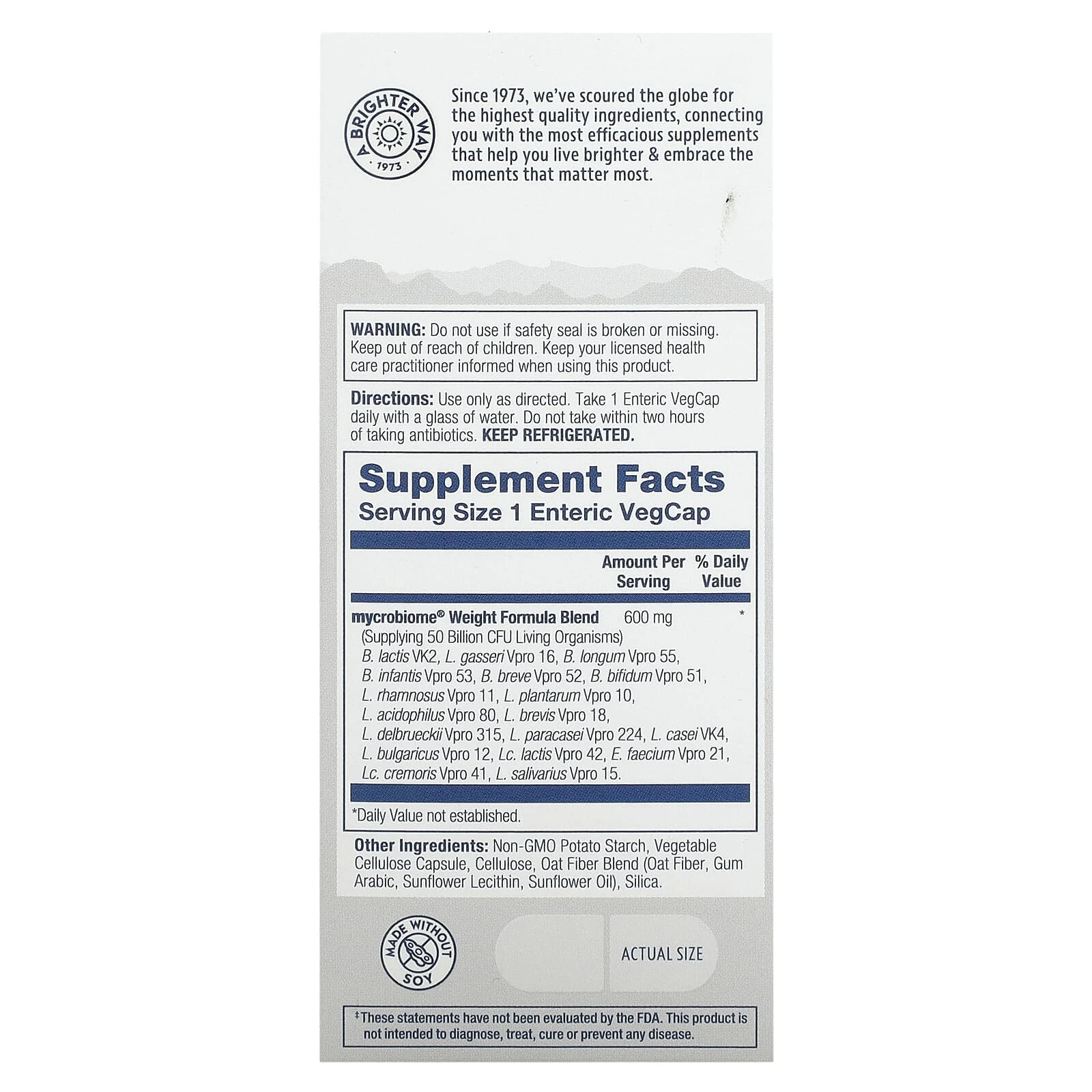 Mycrobiome Probiotic Weight Formula, 50 Billion, 30 VegCaps