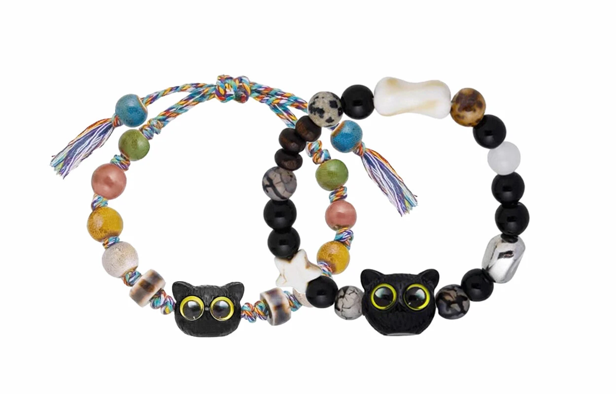 Muyan Ceramic Black Cat Round Bead Bracelet Women's