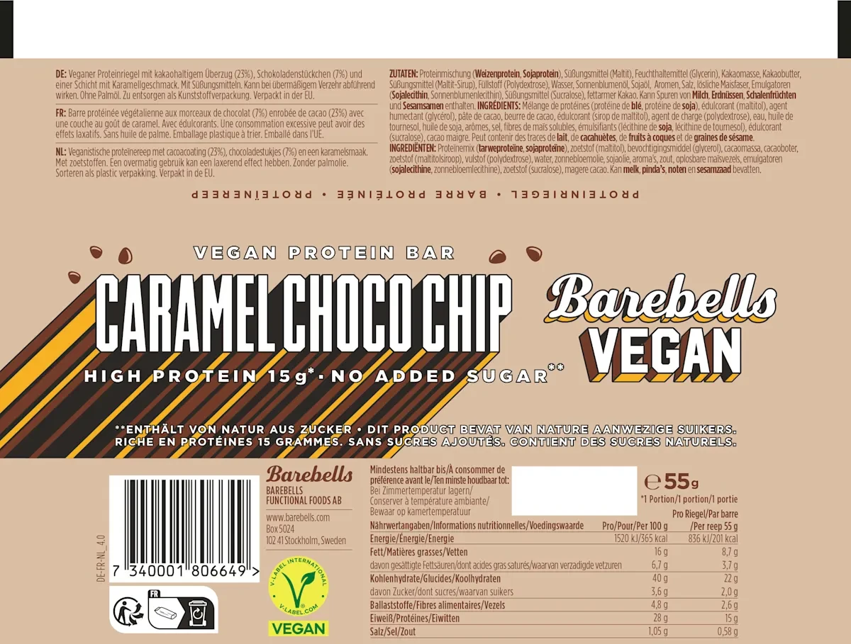 Proteinriegel Caramel Choco Chip, 55 g