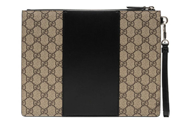 GUCCI Canvas With Leather Clutch Men's Ebony & Black