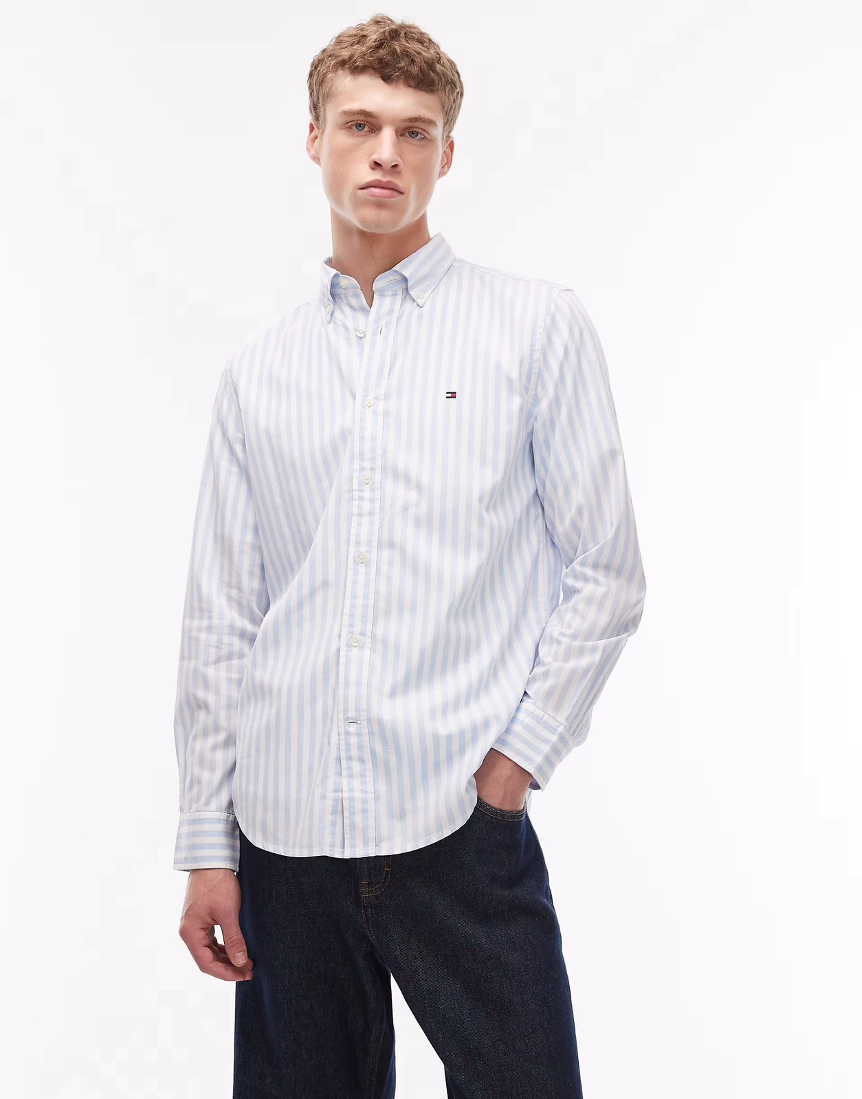 Tommy Hilfiger flex poplin shirt in light blue stripe