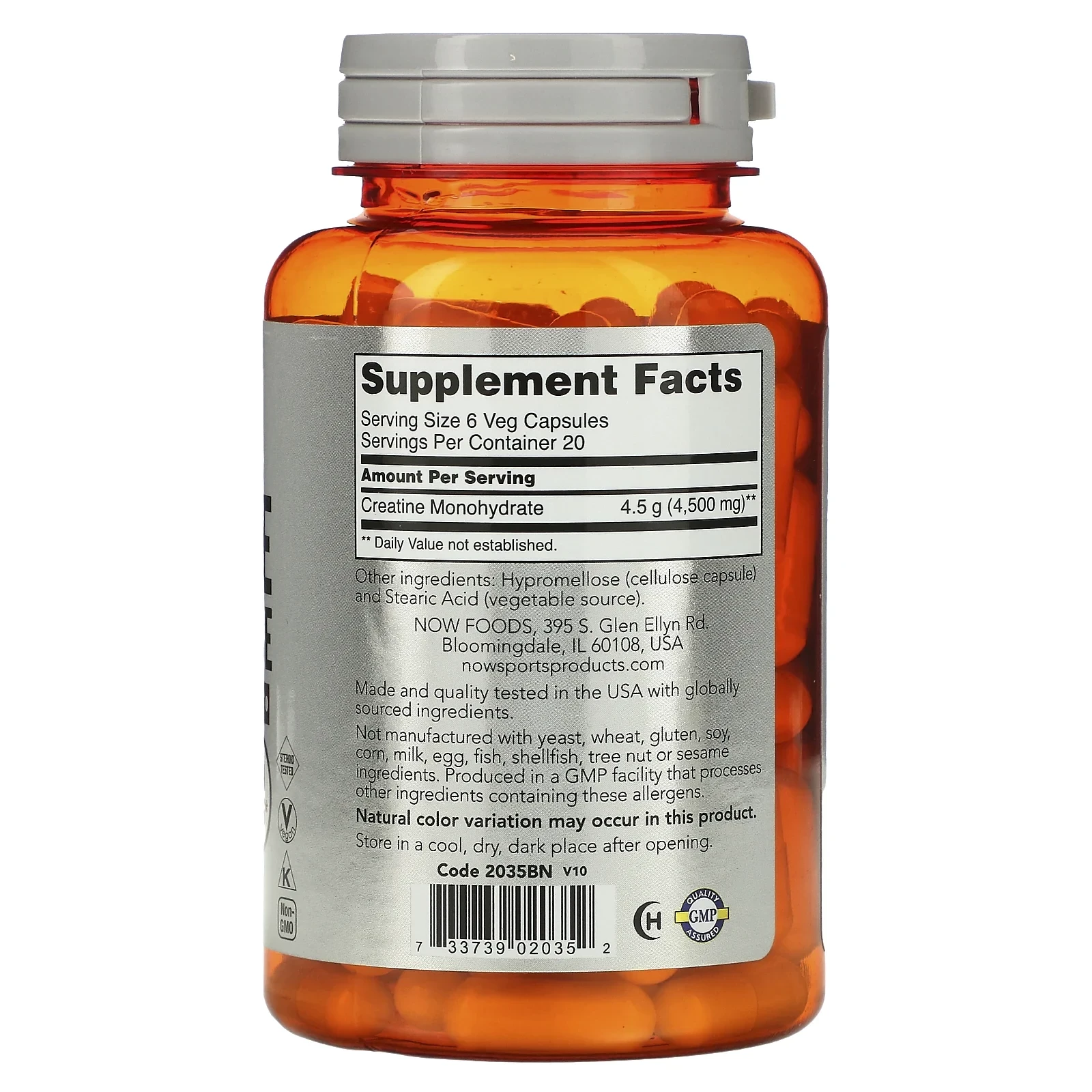 Sports, Creatine Monohydrate, 4,500 mg, 120 Veg Capsules (750 mg per Capsule)