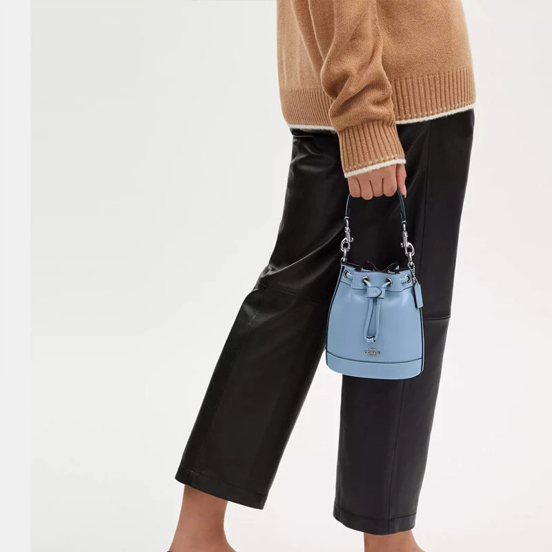 COACH Bucket Refined Calfskin Bucket Bag, Handbag, Shoulder Bag, Crossbody Bag Mini Women's Blue
