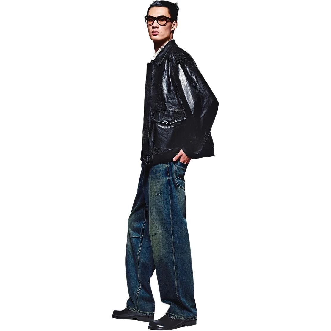 PEACEBIRD MEN Sharpness Leather Jacket Goatskin Genuine Leather Jacket Men's