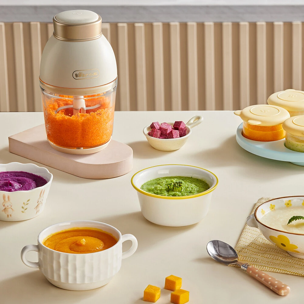 Bear Blender Baby Food Processor 0.6L Capacity, Small Multifunction, Blender & Chopper, Beige Yellow QSJ D02Q1