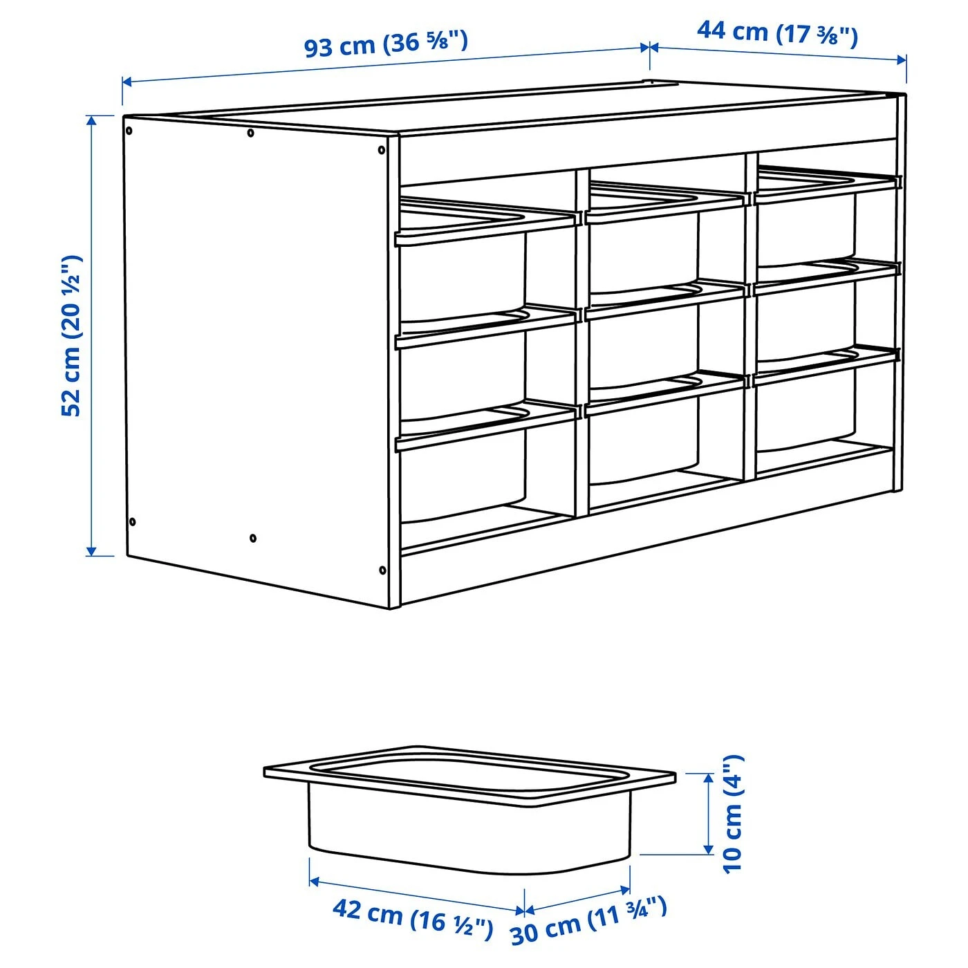 TROFAST Aufbewahrung mit Boxen 93x44x52 cm