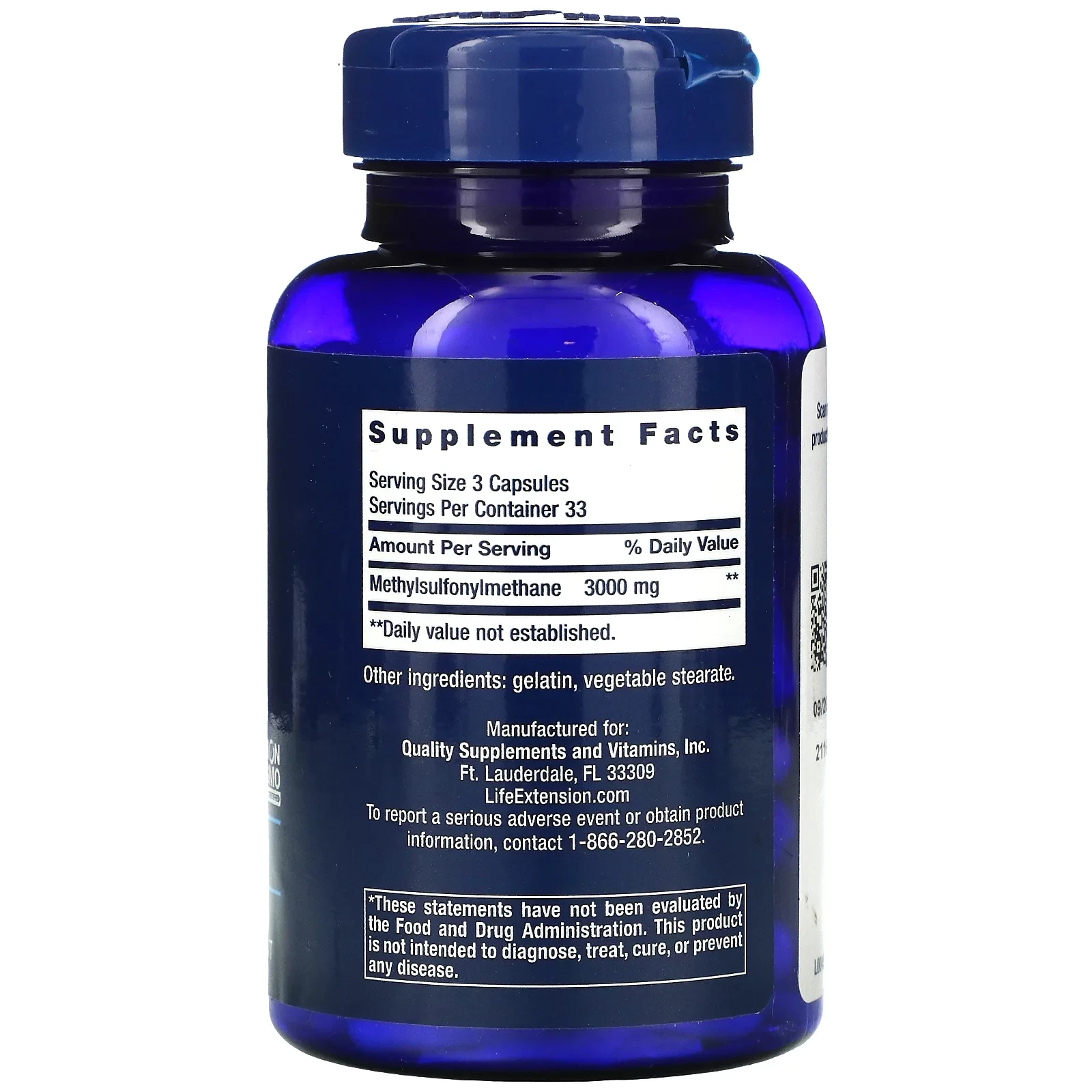 MSM, 3,000 mg, 100 Capsules (1,000 mg per Capsule)